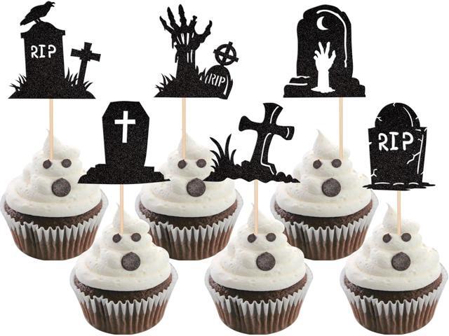 36 PCS Halloween Tombstone Cupcake Toppers Glitter RIP Cemetery Graves Zombie Cross Cupcake Picks for Halloween Theme Birthday Party Cake...