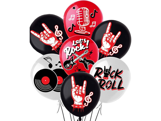 Rock and Roll Party Decoration Balloons 12'' Latex Balloons for Music Theme Party Decorations 1950's Birthday Party Supplies 50s 60s Rock Party Favors