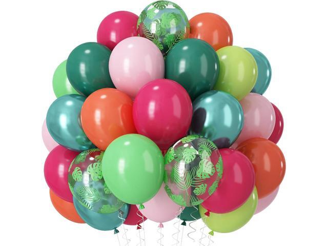 Tropical Balloons, 60 PCS Summer Hawaiian Balloons, Hot Pink Lime Green Orange Metallic Latex Balloon Palm Leaves Helium Balloon for Aloha Luau...