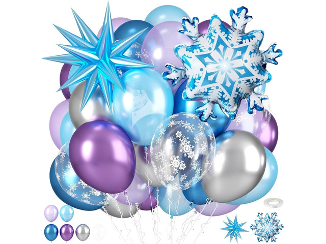 Frozen Balloons, Blue Silver Purple Clear Balloons with Snowflake Balloon for Winter Frozen Birthday Snow Party Baby Shower Wedding Backdrop...
