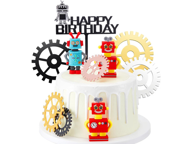 Jetec 11 Pcs Robot Birthday Cake Toppers Gear Cake Cupcake Decorations Robot Themed Birthday Party Decorations Figurine for Party Favors Supplies