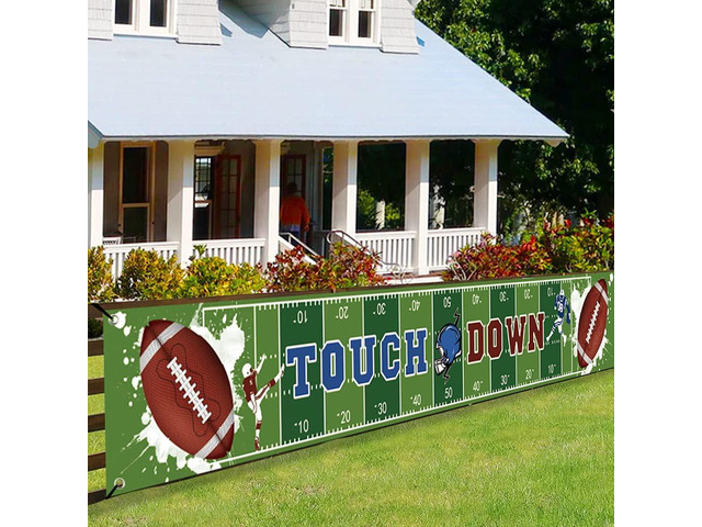 Large Football Themed Birthday Party Banner, Sunday Game Day Sports Fan Supplies, Football Photo Backdrop Hanging Decorations 9.8 x 1.5 ft)
