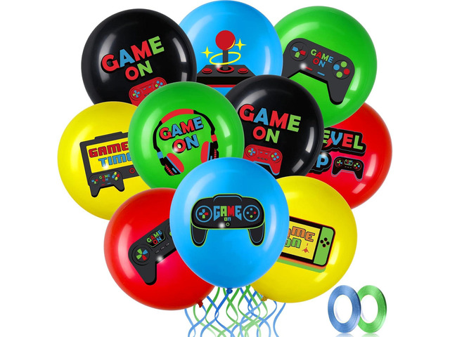 Zomiboo 45 Pieces Video Game Party Birthday Balloons Set Gaming Black Latex Theme Balloons Decorations for Player Level up Party Supplies