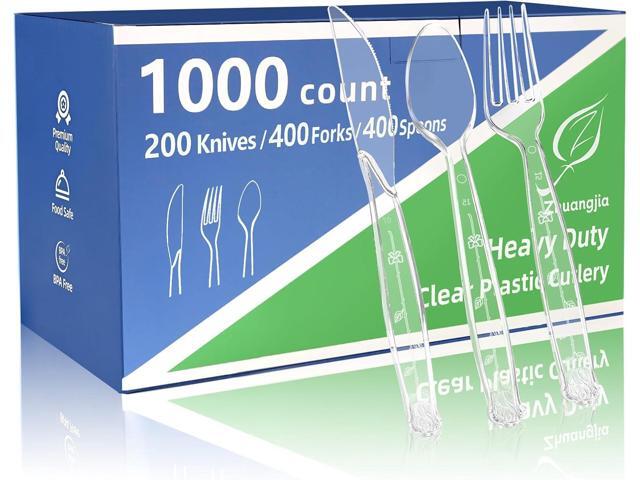 1000 Count Plastic Silverware Heavy Duty 200 Knives 400 Forks 400 Spoons Shatterproof BPA-Free Disposable Cutlery Heat Resistant Disposable...