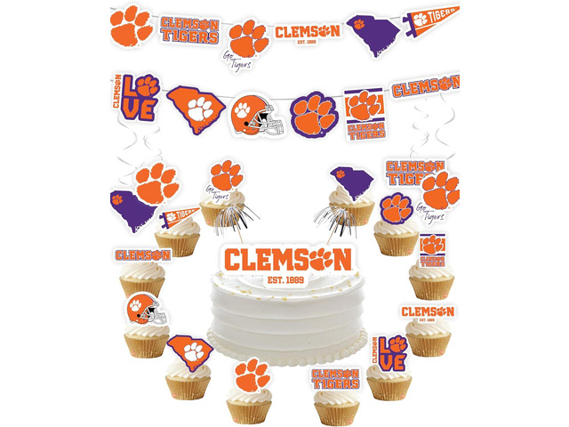 Clemson Party Supplies for Football, Birthday Gift, Graduation Party Banner and Cake Toppers (42 Pieces) (Clemson Tigers)