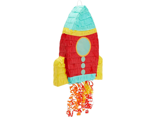 BLUE PANDA Rocket Ship Pull String Pinata for Space Birthday Decorations, Party Supplies & Outer Space Party Decor - 16.5 x 12.5 x 3 In, Red