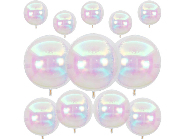 12Pcs Iridescent Round Foil Balloons, 22' 15' 10' 4D Clear Ball Balloon, Holographic Balloons for Birthday Wedding Folding Rainbow Under The Sea...