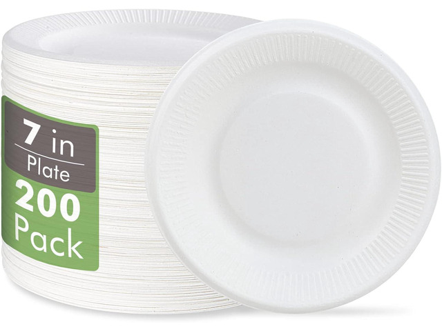 Vplus 100% Compostable Paper Plates, 200 Pack 7 Inch Disposable Paper Plates, Uncoated Biodegradable, Made of Sugar Cane Fibers, Perfect for...