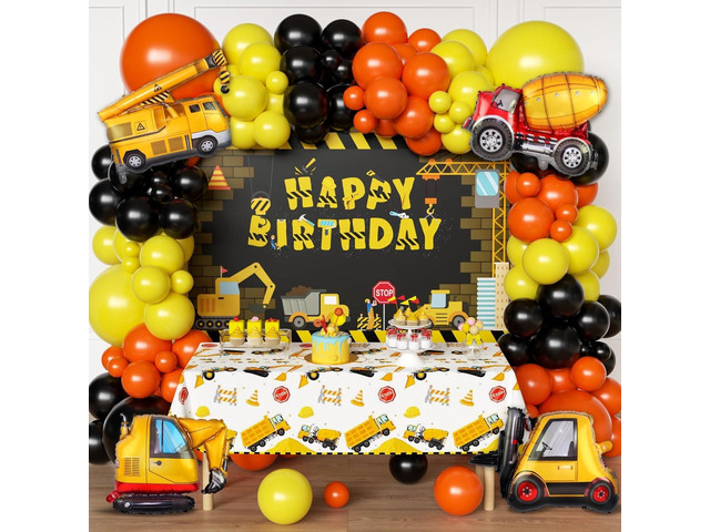Construction Party Supplies Dump Truck Party Decorations Kits Set arch kit Garland, Construction Backdrop,Construction tablecloth for Kids Party