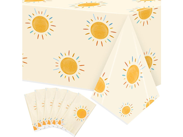 6Pcs Retro Boho Sun Birthday Here Comes The Son Party Tablecloths Disposable Plastic Waterproof Rectangular Table Covers First Trip Around The Sun...
