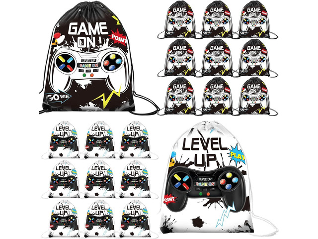 Eccliy 20 Pcs Video Game Party Favor Bags Gamer Birthday Party Drawstring Bags for Kids Boys Girls 12 x 10 Inch Gaming Goodie Treat for Game on...