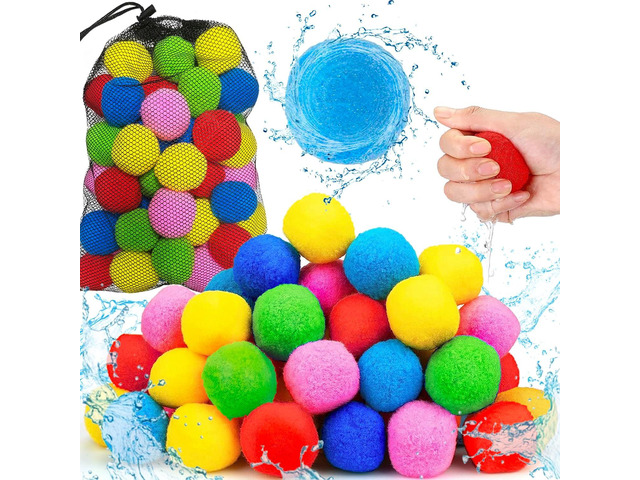 60pcs Reusable Water Balloons Quick Fill Sponge Balls Easter Beach Pool Toys for Kids Ages 3-5-7 4-8-12 Year old Boys Teens Adults, Outdoor Summer...