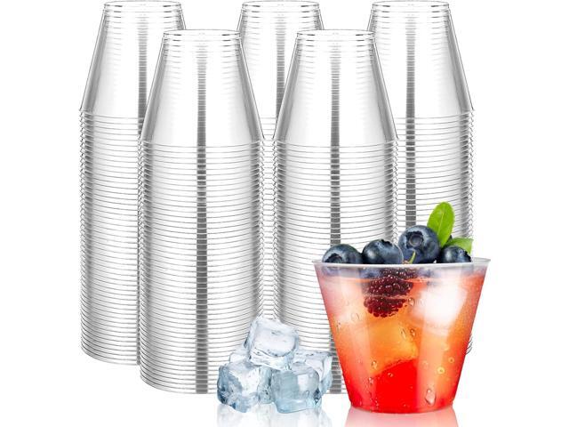 Byvivace 100Counts 9 OZ. Clear Plastic Cups Old fashioned Party Cups, Sturdy Plastic Wine Glasses Disposable Cups for Wedding Party