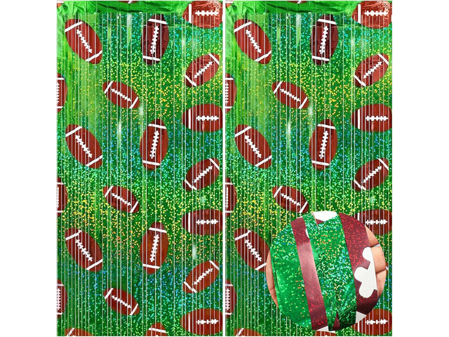 KatchOn, XtraLarge 3Pcs Football Fringe Curtains 9.75 x 6.5 Ft Glitter Foil Fringe Curtain Backdrop Football Party Decorations Sports Theme...