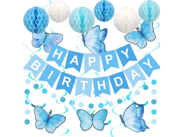 meowtastic Birthday Decorations, Happy Birthday Banner with Honeycomb Balls, Butterfly Hanging Swirl Streamers, Circle Dots Garland, Happy Birthday...