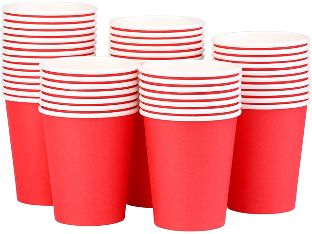Paper Cups 8 oz 50 Pack, Disposable Paper Coffee Cups for Hot or Cold Beverage Drinking for Party, Picnic, BBQ, Travel, and Event -Red