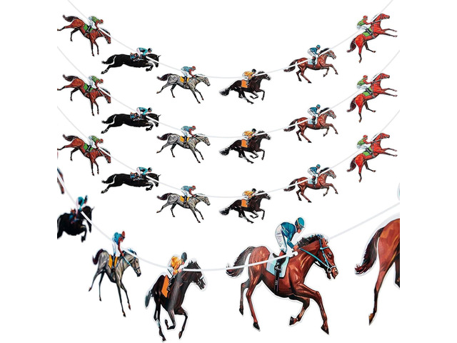Boao 4 Pcs Horse Racing Party Banners Derby Day Decorations Party Supplies Horse Racing Garland Streamers Decoration, Pre-assembled
