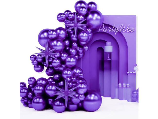 PartyWoo Dark Purple Star Balloons 110pcs Different Sizes 18 12 10 5 Inch Pack 22 Inch Purple Spike Star Explosion Foil Mylar Balloon Arch Kit for...