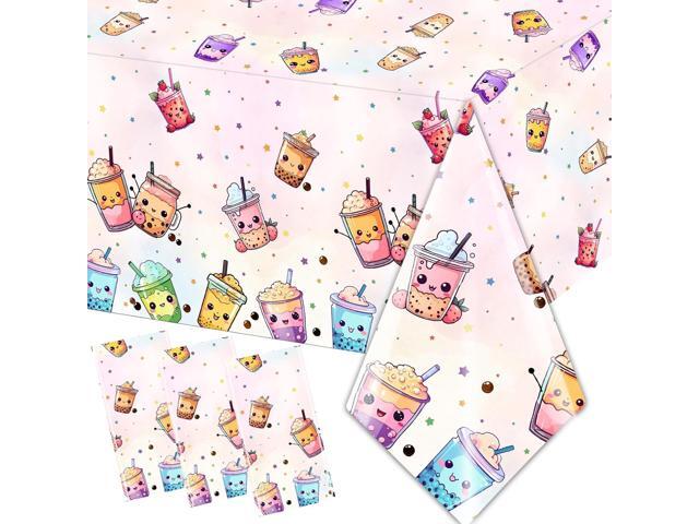 Boba Tea Party Decorations,3pcs Bubble Tea Birthday Tablecloths Waterproof Plastic Boba Table Covers for Boba Party Decorations