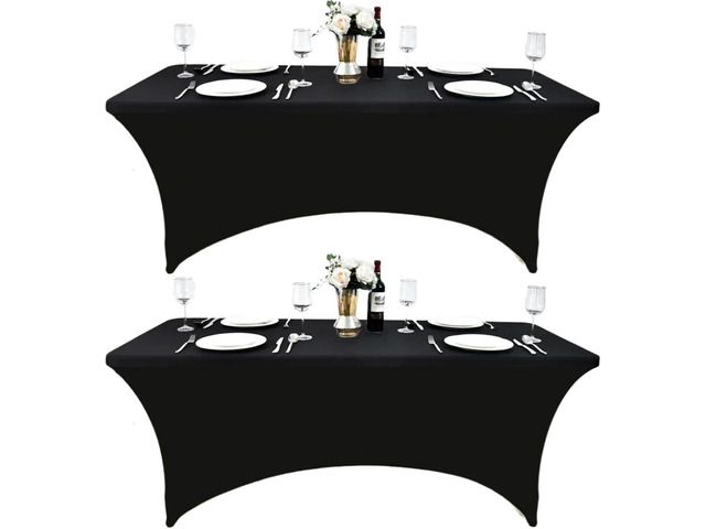 2-Pack 6ft Black Spandex Table Covers for Rectangle Standard Folding Tables - Wrinkle Resistant Stretch Tablecloths - Ultimate Fitted Table...