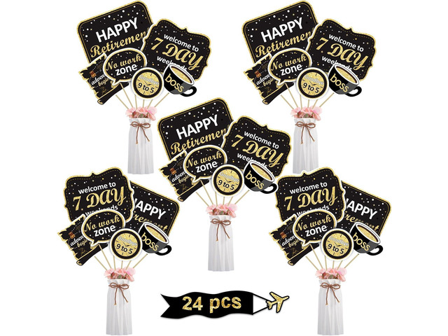 Boao 24 Pcs Retirement Party Decoration Set Retirement Table Decorations Golden Centerpiece Sticks Glitter Centerpieces for Tables Superannuation...