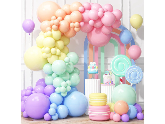 Pastel Rainbow Balloons Arch Garland Kit, Macaron Assorted Color Balloon Arch Kit,18/12/5 In Pastel Spring Balloon Arch for Spring Tea Party...