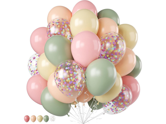 Pastel Balloons,12 Inch Misty Green Blush Pink Pastel Orange Yellow Colorful Confetti Balloons with Ribbon for Easter Party Spring Birthday Baby...