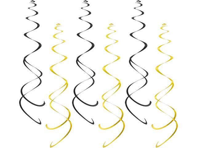 Party Swirl Decorations, Black and Gold Foil Ceiling Hanging Swirl Decoration, Whirls Decorations for Birthday Wedding Anniversary Graduation...