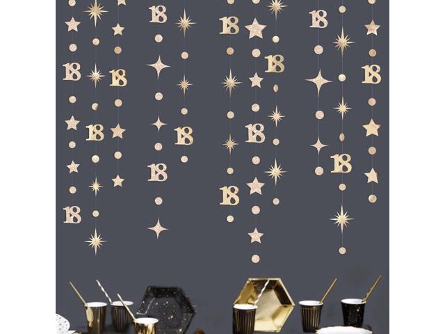 Champagne Gold 18th Birthday Decorations Number 18 Circle Dot Twinkle Star Garland Streamer Banner Backdrop for Girls Boys Happy 18th Birthday Time...