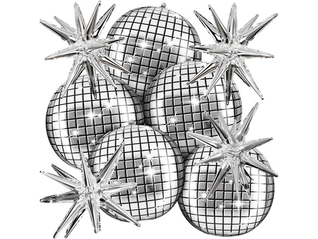 OuMuaMua Disco Ball Balloons for 70s Disco Party Decor, 22 Inch Large 4D Metallic Silver Disco Balloons with Stars Balloon for Themed Party,...