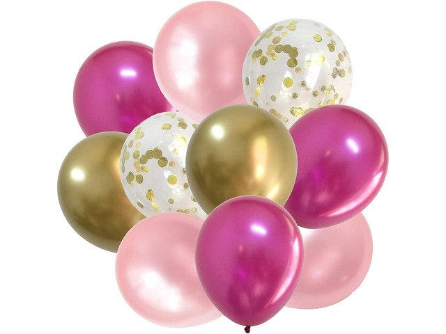 Assorted Pink Gold Metallic Balloons- Bridal Baby Girls Shower Birthday Wedding Party Supplies and Decorations 12inch 50packs (Hot Pink + Gold)