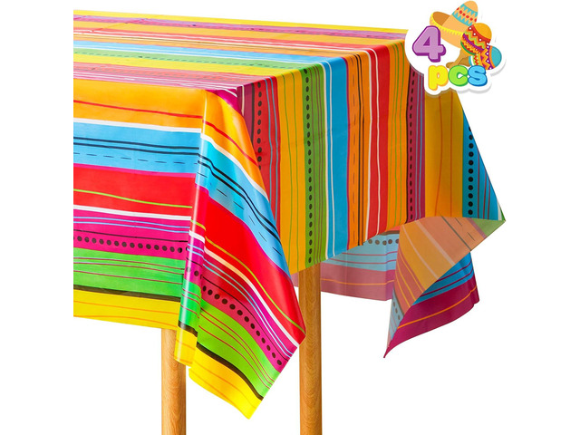 JOYIN 4 pcs Cinco De Mayo Printed Plastic Tablecover for Fiesta Decor, Muti-Colored (54 x 108 INCHES) Tablecloth for Fiesta Decorations, Taco...
