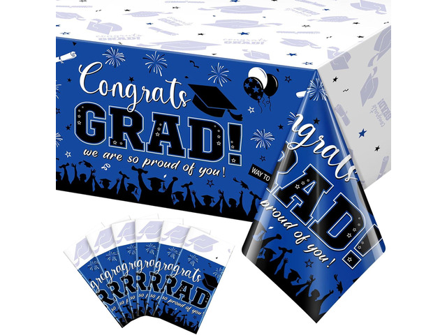 6 Pack Graduation Tablecloth Party Decorations, Class of 2026 Congrats Grad Plastic Tablecover Party Supplies, Blue Rectangle Graduation Table...