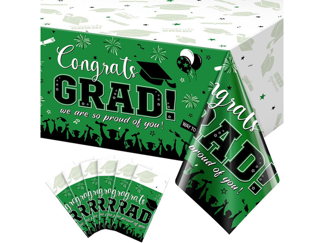6 Pack Graduation Tablecloth Party Decorations, Class of 2026 Congrats Grad Plastic Tablecover Party Supplies, Green Rectangle Graduation Table...