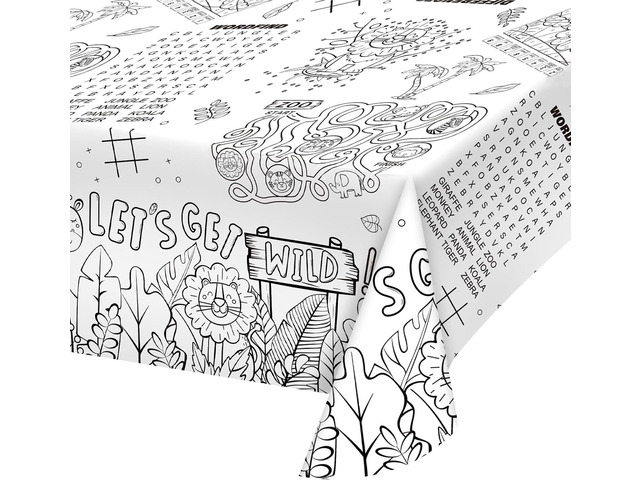 Gatherfun 2 Pack Safari Jungle Theme Kids Coloring Paper Tablecloth, Interactive Activity Table Cover for Boys Birthday Party, School Event...