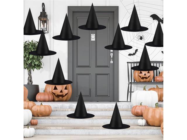 CESOF 12 PCS Halloween Decorations Witch Hat Costume Accessory, Thickened Hanging Black Wizard Hats Bulk for Women Kids with Rope Floating Porch...