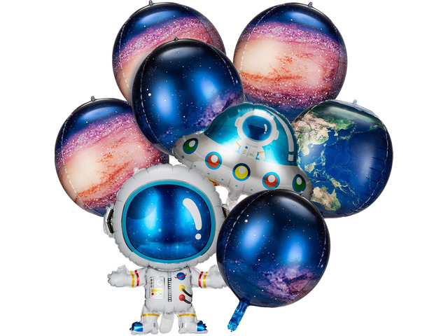 8 Pieces Outer Galaxy Space Balloons Large Inflatable Rocket Astronaut Earth Spaceship Planet Balloons Space Themed Party Supplies for Galaxy...