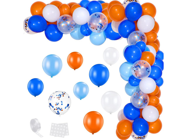 Sumind 110 Pcs Blue and Orange Balloon Arch Kit Different Size Latex Confetti Orange Blue White Balloon Garland War Party Decorations for Kids...