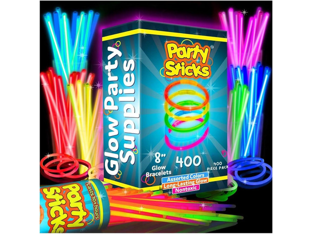 PartySticks Ultra Bright Glow Sticks Bulk Party Supplies 400 Pack - 8' Glow in the Dark Light Up Halloween Party Favors, Glow Decorations, Neon...