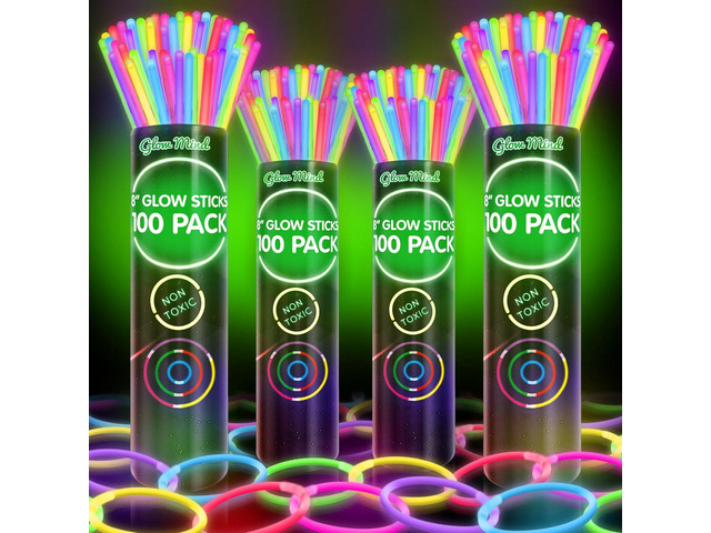 400 Ultra Bright Glow Sticks Bulk - Halloween Glow in the Dark Party Supplies Pack - 8' Glowsticks Easter Party Favors with Bracelets and Necklaces