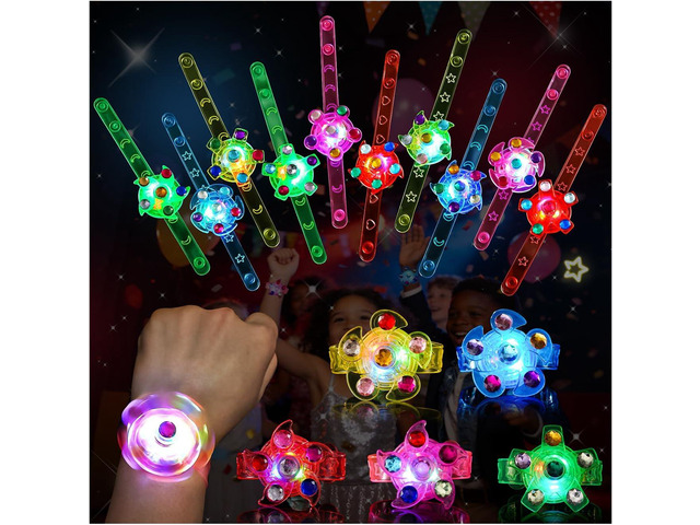 SCIONE 24 Pack LED Light Up Fidget Spinner Bracelets, Glow in The Dark Party Favors for Kids 4-8 8-12, Treasure Box Toys, Birthday Gifts, Carnival...