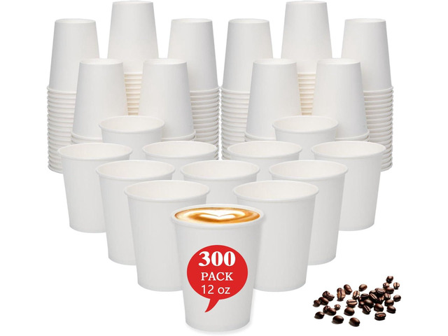 MOUMOULIFE Disposable Paper Coffee Cups 12 oz 300 Count Bulk, Leak-Proof White Coffee Cups for Hot & Cold Beverages, Party Supplies, Recyclable...