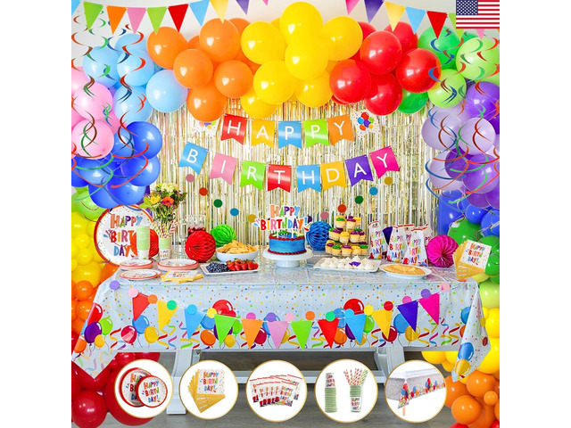 275 PC Colorful Birthday Party Decorations for Boy, Girl- Rainbow Party Supplies, Happy Birthday Banner, Balloons Garland Arch Kit Tablecloth...