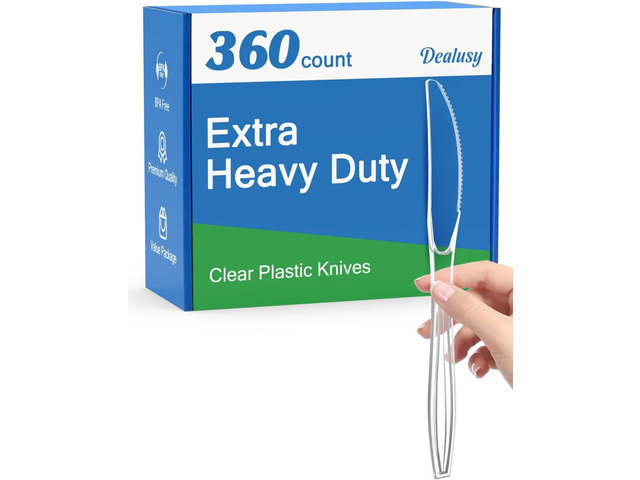 Dealusy 360 Count Extra Heavy Duty Clear Plastic Knives Disposable, BPA-Free, Heat Resistant, Solid and Durable Disposable Knives Bulk, Premium...