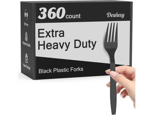 Dealusy 360 Count Extra Heavy Duty Black Plastic Forks Disposable, BPA-Free, Heat Resistant, Solid and Durable Disposable Forks Bulk, Premium...