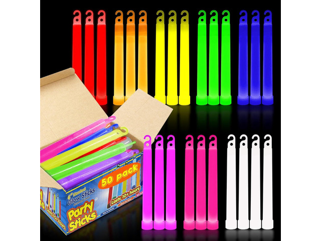 PartySticks Glow Sticks Party Supplies for Kids and Adults (50pk Assorted) - 6 Inch Bulk Glow Light Up Sticks Party Favors, Glow in the Dark Party...