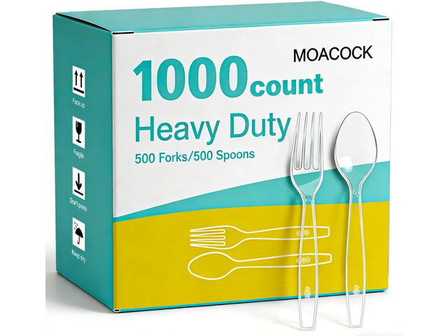 MOACOCK 1000 Count Plastic Silverware, Heavy Weight Plastic Forks Spoons Disposable Utensils Cutlery Set for Wedding Party Supplies Everyday Use
