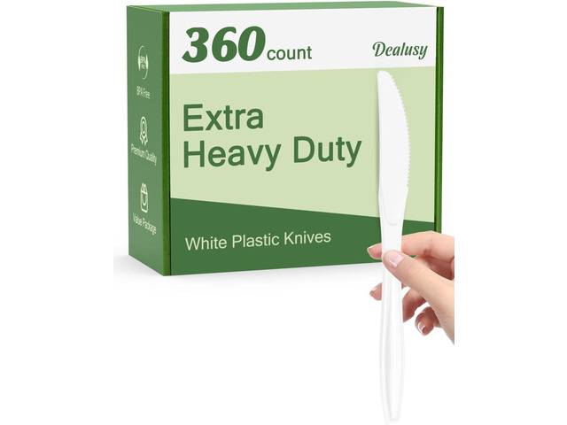 Dealusy 360 Count Extra Heavy Duty White Plastic Knives Disposable, BPA-Free, Heat Resistant, Solid and Durable Disposable Knives Bulk, Premium...