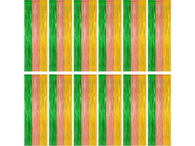 12 Pack Hawaiian Party Decorations, 3.28 FT x 7.05 FT Luau Party Decorations, Green Brown Yellow Luau Backdrop Fringe Curtains Foil Streamer,...