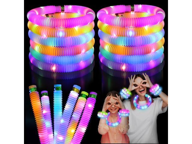 Light Up Glow Sticks Fidget Pop Tubes, 24 Pack Glow in The Dark Party Supplies Toddler Sensory Toys, Glow Stick Thanksgiving Christmas Party Favors...